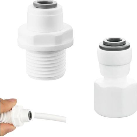 Connecteur de Filtre à Eau, Raccord Rapides de Purificateurs d'Eau, 1/4" Raccord à Emboîter to 3/8" Fileté Femelle/Mâle, Adaptateur de Raccordement pour Purificateurs et Systèmes d'Osmose Inverse,2Pcs (1/5)