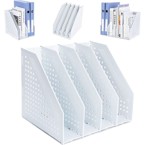 Porte-revues pliable A4 à 4 compartiments, organiseur de bureau pour le rangement et l'organisation au bureau ou à l'école. (1/5)