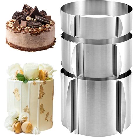 Set of 3 Adjustable Pastry Rings (Height: 5 cm, 8 cm, 15 cm) – Stainless Steel Diameter 16 – 30 cm – Cake Rings and Dessert Rings with Graduation – Cake Frame for Cake Preparation (1/5)