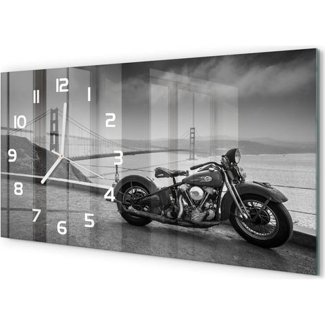 Horloge Murale Panoramique Artistique 60x30 cm Verre Trempé Design Original Moto (1/5)