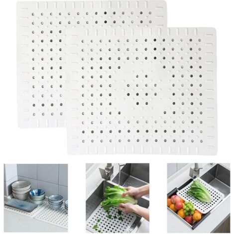 Insert d'évier tapis d'évier 2 pièces d'insert d'évier gris tapis d'égouttage insert d'évier en caoutchouc 31x26 cm pour cuisine et salle de bain (1/5)