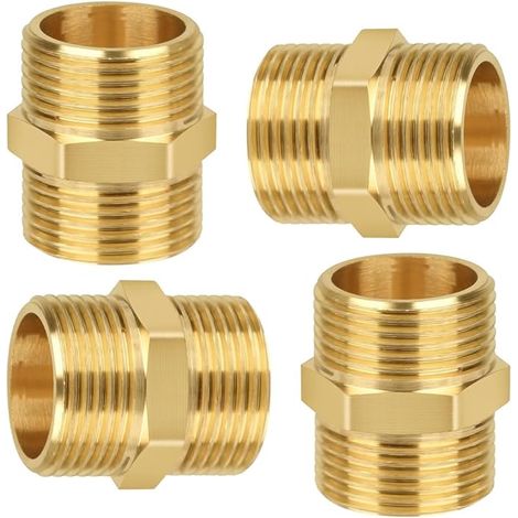 Lot de 4 Doubles G1" (diamètre 32,5 mm) en Laiton, Filetage Extérieur, Double Mamelon Hexagonal G1" AG/AG, Robustes et Inoxydables,Raccords Filetés en Laiton, Adaptés à l'eau Potable,Tuyau d'eau (1/5)