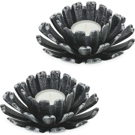Porte-Bougies, Lot de 2, Design Fleur, bougeoir Fonte, argenté (1/5)