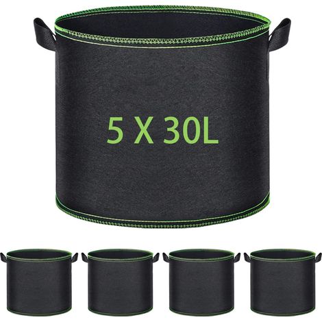 Sac de Plantation 5 x 30 l Sacs à Plantes Pot Geotextile Sac Plantation Réutilisable pour Cultiver des Pommes de Terre et Tomates (1/4)
