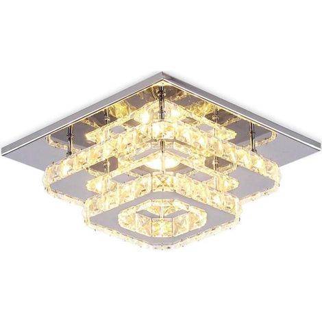Plafonnier en Cristal Lampe de Plafond Acier Inoxydable LED Miroir 24W Lustre Moderne pour Salon Chambre Cuisine, Lumière chaude (1/4)