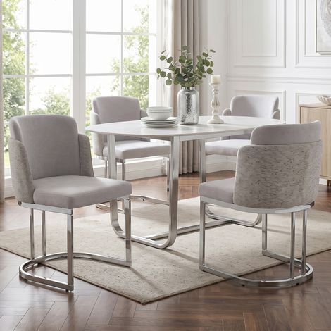Ensemble de 4 chaises de salle à manger confortables et respirantes, idéales pour les restaurants, salons, cafés et autres lieux. Style moderne, pieds de chaise en acier galvanisé argenté, revêtement (1/4)