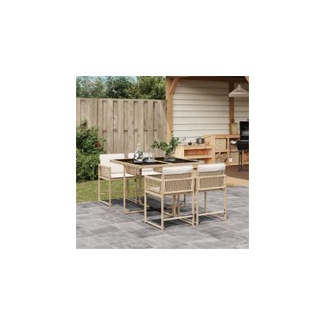 Ensemble à manger de jardin avec coussins 5pcs Beige poly rotin (1/5)