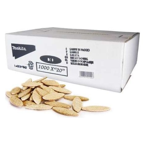 Makita – Lot de 1000 lamelles bois type 20 pour assemblages en bois massif – Longueur 56mm, largeur 23,5mm – P08850