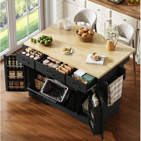 Mobile cucina con piano ribaltabile e ruote 120 cm OKMYHOME (1/5)