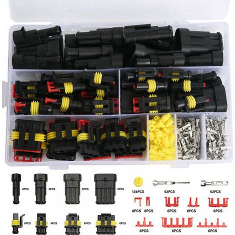 Connecteur Électrique Voiture Étanche Kits Imperméable à l'eau Connecteurs 1/2/3/4 Broches pour Auto Moto Marine 352 Pièces (1/5)
