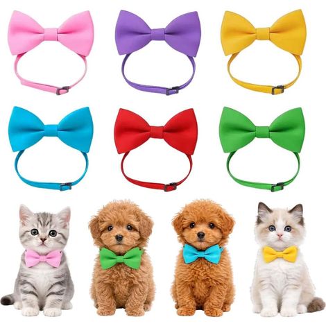 6Pcs Collier Pour Chat Avec Noeud Papillon Amovible, Clochette, Boucle De Sécurité Rapide Et Réglable, Collier Velours Pour Chaton Et Chat Adulte, Multi-Couleurs (1/5)