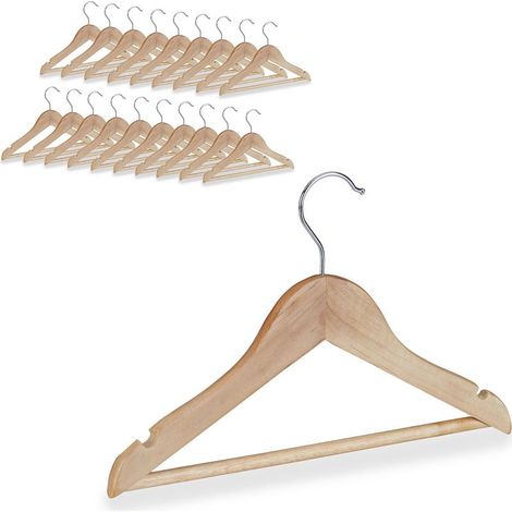 Relaxdays Lot de 20 Cintres Bois Enfants 30,5x19,5 cm Max 3,5 kg Avec Encoches pour Bretelles et Tops (1/5)