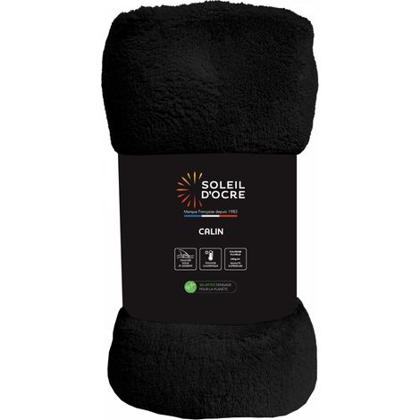 Couverture flanelle 180x220 cm CALIN noir, par Soleil d'Ocre