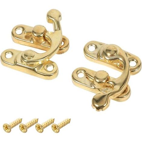 2 Mini Loquets À Mousqueton, Loquets À Bras Oscillant Droits, Loquets À Crochet Droits Antiques Avec Tendeurs Pour Boîtes À Bijoux En Bois, Boîtes de Rangement de Bijoux (Or) (1/5)