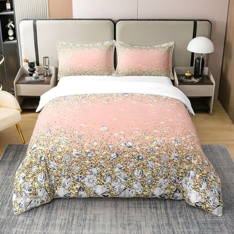 Paillettes Diamants 100% Coton Housse de Couette 140x200cm Filles Garçons Enfants Rose Or et Argent (sans Paillettes sans Paillettes) Parure de lit 100% Coton Dreamy Literie Zip - 140 x 200 cm + 1 tai (1/5)