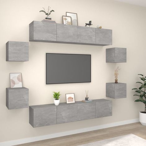 8-tlg. TV-Schrank-Set Betongrau Holzwerkstoff
