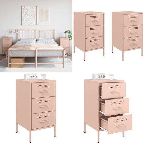 Tables de chevet 2 pcs rose 36x39x68 cm acier - Table De Chevet Industrielle - Meuble De Chambre - Table Nuit - Commode - Rangement Tiroir - Home & Living