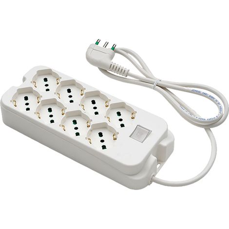 MULTIPRESA CON INTERRUTTORE 8 uscite / spina 2P+T 16A - bianca - FANTON
