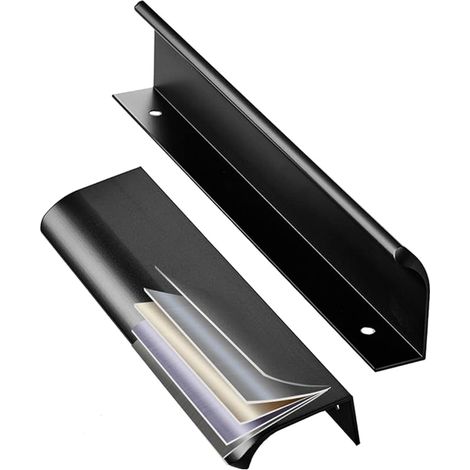 2 Pièces 128mm Poignee de Meuble Cuisine Dissimulées Poignées de Porte, Poignée Profil en Alliage d'aluminium, Poignées Intégrée Poignée Meuble Cuisine, Noir