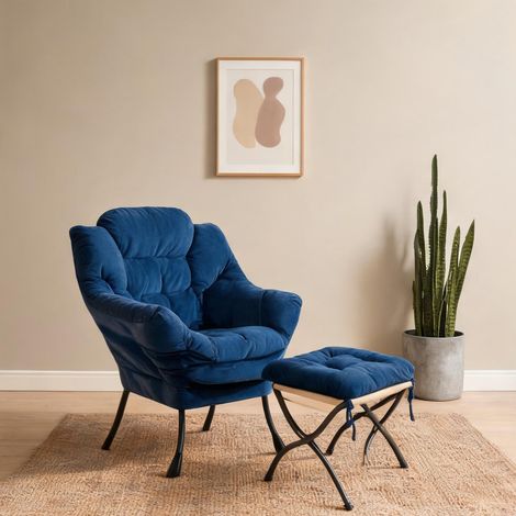 Fauteuil coloris dark bleu en tissu métal 72 x 80 x 93 cm (1/5)