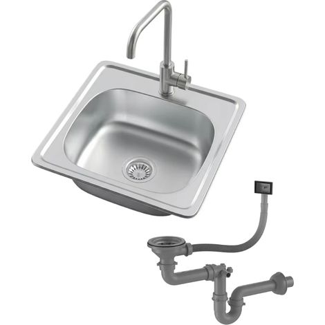 Kit lavello di servizio 38x38 cm, lavello da cucina a vasca singola con rubinetto e sistema di scarico per uso domestico (L)