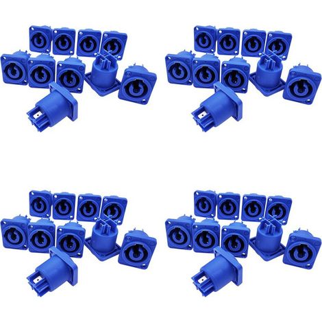 40PCS Connecteur Powercon 3 Broches 20A 250V Prise de Panneau de Haut-Parleur Femelle pour Écran LED ÉClairage de Scène,Bleu (1/2)