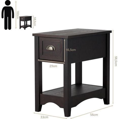 COSTWAY Mesitas de Noche, Mesa Auxiliar de Madera de Caucho, Mesa Lateral Retro, Mesillas de Noche Rectangular, Mesa Compacta con Cajón y Estante para Dormitorio (Nogal) (1/4)