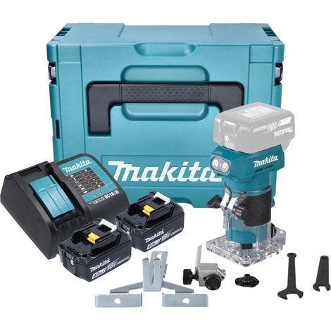Fresatrice per bordi a batteria Makita DRT 52 SMJ 18 V 6 mm senza spazzole + 2x batteria 4,0 Ah + caricabatterie + Makpac