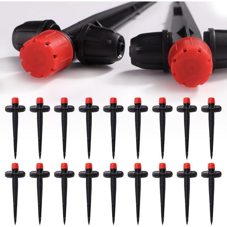 18 Pieces 360 Degree Adjustable 8-Hole Drip Emitters with Barbed Lock for 1/4" Pipes, Irrigation Water Drippers for Irrigation System, Red (1/5)