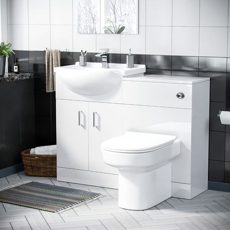 Ellen 550mm Flat Pack Vanity Basin Unit, WC Unit & Chem Back To Wall Toilet White (1/5)