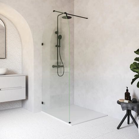 Cabine de douche à l italienne en arc de 80 cm avec charnières noires mates et verre transparent de 8 mm facile à nettoyer h200 Nusa (1/4)