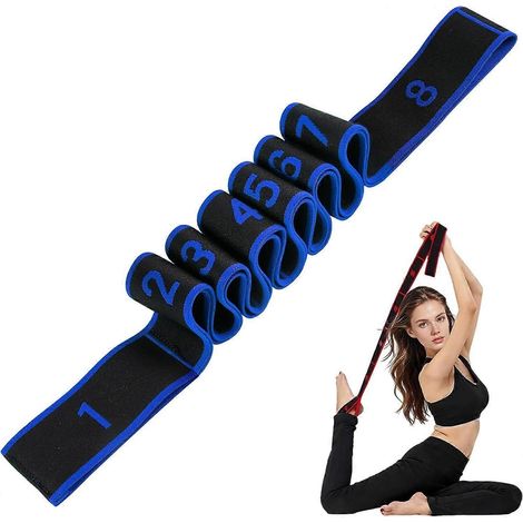 Bleu Bande de résistance pour fitness, étirements et yoga, bandes élastiques d'entraînement en 8 sections, élastiques de traction tendance, bandes ajustables pour un étirement complet du corps (1/5)