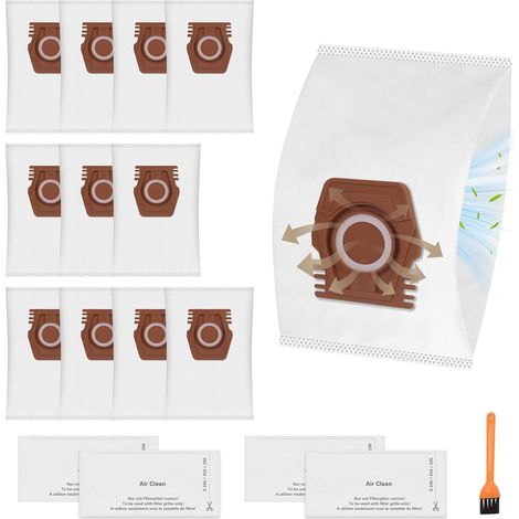 15 pièces - Inclus : 12 sacs à poussière, 2 jeux de filtres en coton et une brosse - compatibles avec les sacs pour aspirateurs Miele Hoover Pure CO2 des gammes Guard M1 S8380 Flex Parquet Silence Per (1/5)