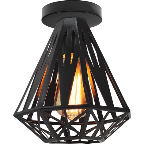 Rétro Industriel Plafonnier Pendentif Fer Shaded Plafonnier E27 Chambre Entrée Couloir Bar Restaurant Éclairage Décoratif Pendentif Éclairage, 20CM(Noir) (1/2)