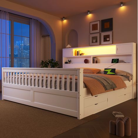 letto contenitore 180x200 con cassetti LED bianco OKMYHOME (1/5)