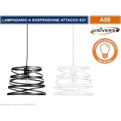 Lampadario moderno in metallo vortice traforato attacco E27 fasce intrecciate nero bianco Bianco