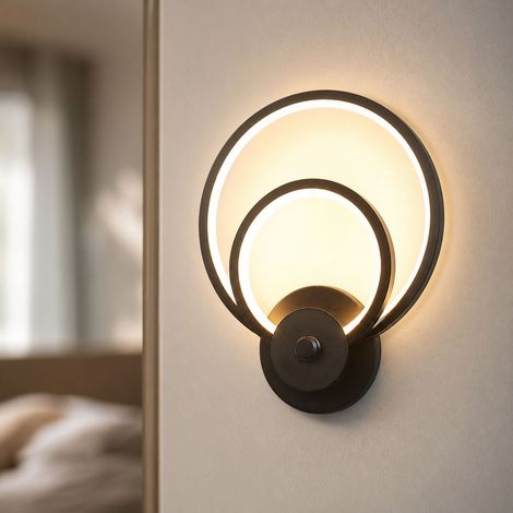 Applique murale LED 15W design cercles noirs, éclairage 3 couleurs blanc chaud, aluminium et fer, H26xL19cm (1/5)