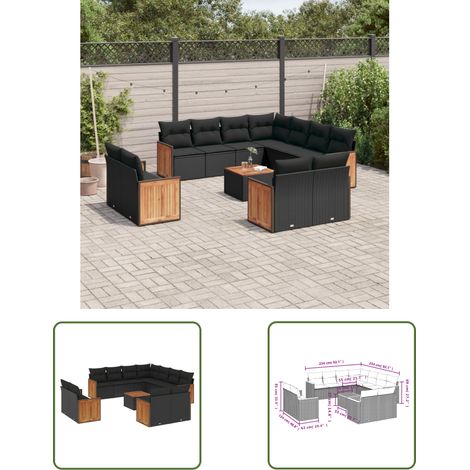 The Living Store 12-tlg. Garten-Sofagarnitur mit Kissen Schwarz Poly Rattan - Gartenmöbel Set - Esszimmergarnitur - Outdoor Möbel - Lounge Sofa - Rattan Gartenmöbel (1/3)