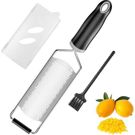 Rallador y rallador de queso de acero inoxidable, rallador de cítricos, rallador de cocina, apto para lavavajillas, con funda protectora y cepillo, para jengibre y chocolate (1/5)