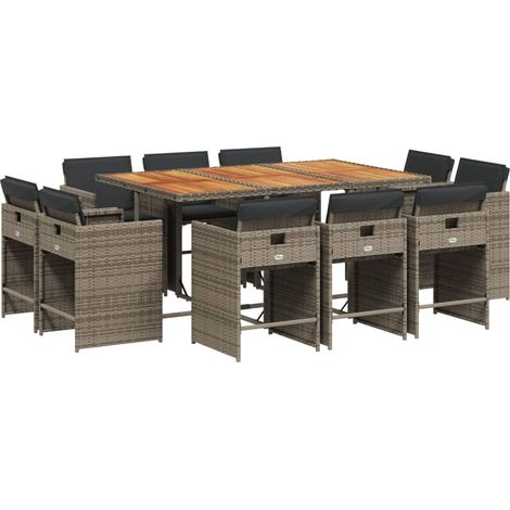 vidaXL Set da Pranzo da Giardino 11pz con Cuscini in Polyrattan Grigio (1/5)
