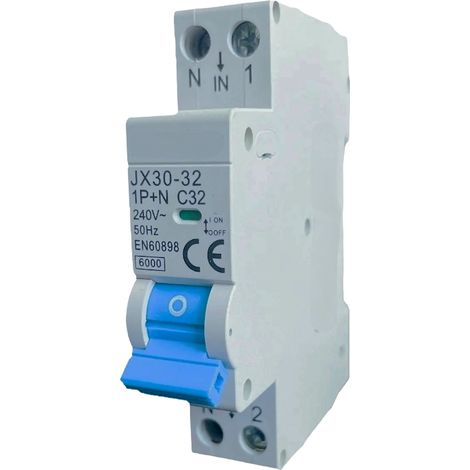gloca Interruttore Magnetotermico Automatico 1P+N 32A 220V 6KA 1 Modulo DIN C32 (1/4)