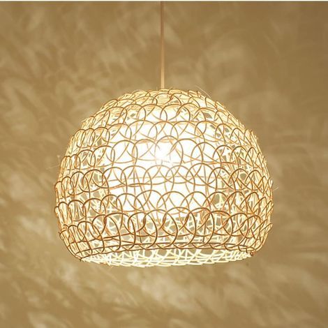 Doppelter Rattan-Kronleuchter, Hängeleuchte aus Korbgeflecht, E27-Deckenleuchte, Rattan-Lampenschirm, Dekorative Beleuchtung für Garten, Esszimmer, Büro, Schlafzimmer (mit zusätzlicher Rattankugel im  (1/5)