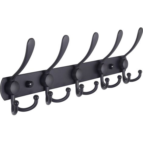 Porte-Manteaux Murale - Rail Acier Inoxydable 304 - Crochets Aluminium Allié Triangulaires - Pour Entrée Salle De Bain Couloir - 5 Pièces - 41 Cm (1/5)