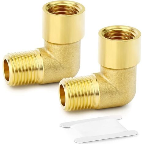 2 piezas de codo de calle de 90 grados de barra de acero, conexión macho de tubería BSP de 3/8 de pulgada a conexión hembra de tubería de latón BSP de 3/8 de pulgada