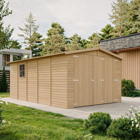 Wooden Garden Shed - TAX FREE - Garage with Windows - W11ft x L17ft x H7ft Timber Shiplap Shed - Garden Workshop – Car, Bike, Tool Shed Storage TIMBELA M101