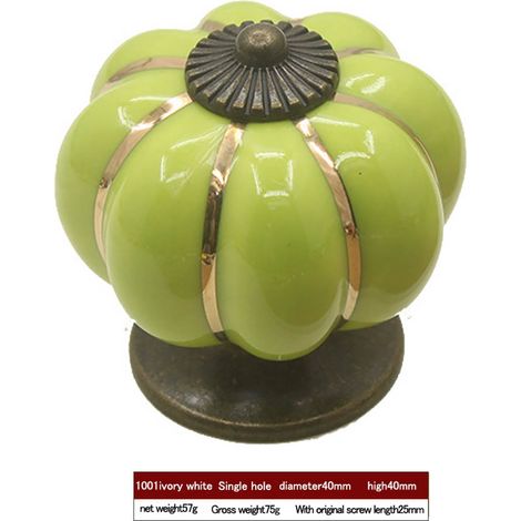 Poignée de porte, tiroir, placard, armoire ou meuble en céramique en forme de citrouille (vert pomme) (1/5)