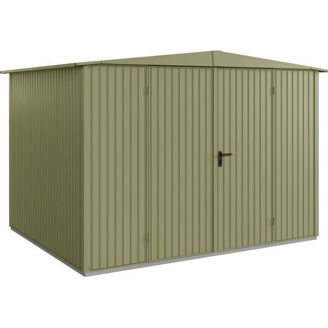Hörmann Metall-Gerätehaus Berry Classic mit Satteldach Typ 3, 324 x 248 cm, schilfgrün, 8 m², 2-flüglige Tür (1/5)