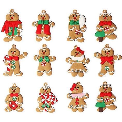 12 Lebkuchenmännchen-Weihnachtsbaumschmuckstücke, verschiedene Lebkuchenfiguren aus Kunststoff, 6,9 cm (2,7 Zoll) groß (1/3)