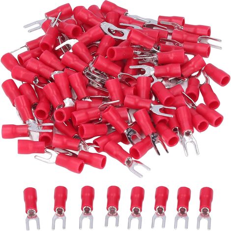 100 Pièces Connecteurs à Sertir Isolés pour Câbles 22-16 AWG, Embouts de Fourche Électriques (1/5)