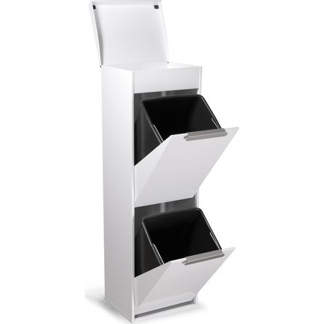ARREGUI Ecoclas Plus Cubo de basura y reciclaje de acero con bandeja superior multiusos, mueble de reciclaje, blanco, 2 cubos: 2 x 17 L (34 L) CR221-E